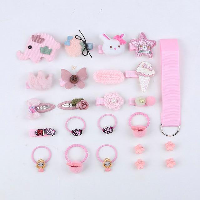 18/24 Pcs/Set Children Hair Clip Set Baby Head flower Fabric Bow Barrettes Hair clips Girl Elastic hair Headband Headdress Gift AExp