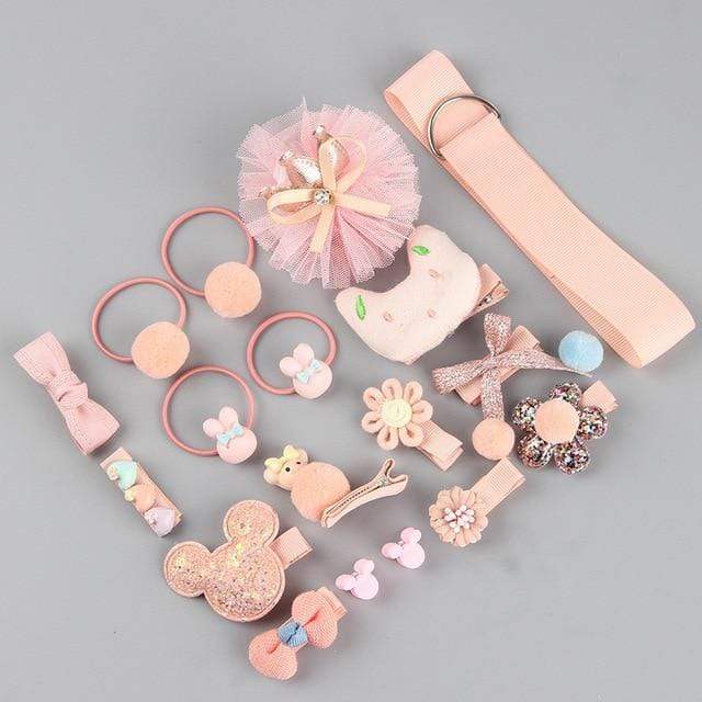 18/24 Pcs/Set Children Hair Clip Set Baby Head flower Fabric Bow Barrettes Hair clips Girl Elastic hair Headband Headdress Gift AExp