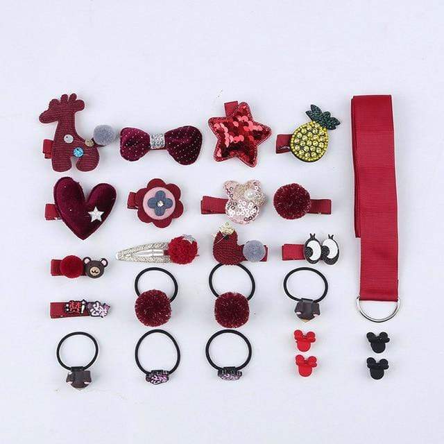 18/24 Pcs/Set Children Hair Clip Set Baby Head flower Fabric Bow Barrettes Hair clips Girl Elastic hair Headband Headdress Gift JadeMoghul Inc. 