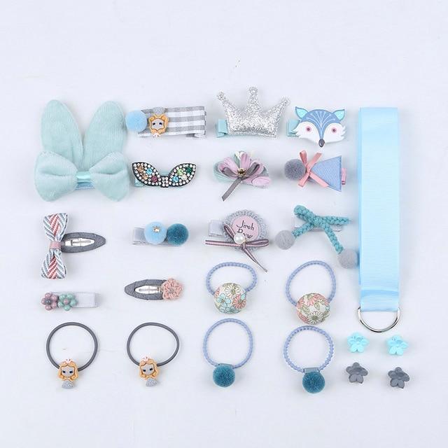 18/24 Pcs/Set Children Hair Clip Set Baby Head flower Fabric Bow Barrettes Hair clips Girl Elastic hair Headband Headdress Gift JadeMoghul Inc. 