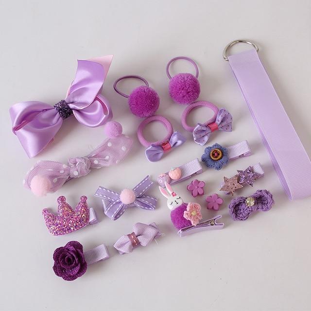 18/24 Pcs/Set Children Hair Clip Set Baby Head flower Fabric Bow Barrettes Hair clips Girl Elastic hair Headband Headdress Gift JadeMoghul Inc. 