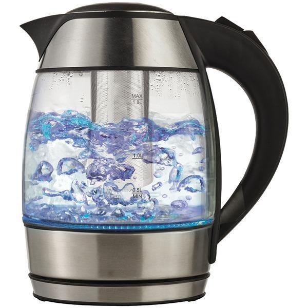 1.8-Liter Cordless Glass Electric Kettle with Tea Infuser (Silver & Black)-Small Appliances & Accessories-JadeMoghul Inc.