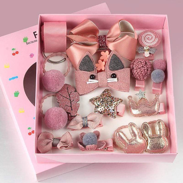 18 Pcs hair clip set Cute Hair Accessories Girl cartoon hair clip headwear Bow Flower animal Hairpin hair ring Elastic Headdress AExp