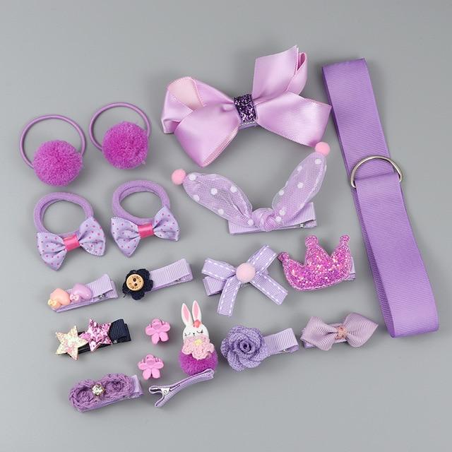 18 Piece hair clip set Cute Hair Accessories Girl headwear Bow Flower animal Hairpins hair band cartoon Elastic Headdress Gift AExp