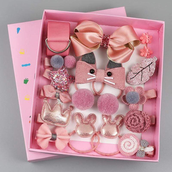 18 Piece hair clip set Cute Hair Accessories Girl headwear Bow Flower animal Hairpins hair band cartoon Elastic Headdress Gift AExp