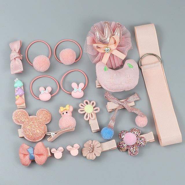 18 Piece hair clip set Cute Hair Accessories Girl headwear Bow Flower animal Hairpins hair band cartoon Elastic Headdress Gift AExp