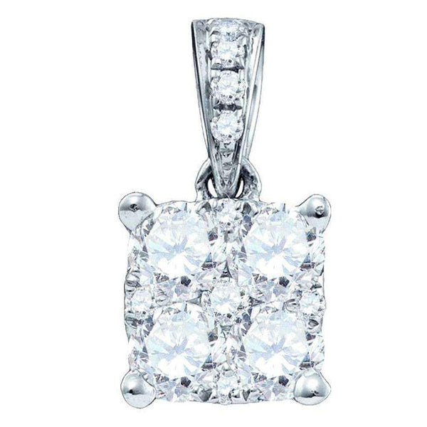 18K White Gold Women's Round Diamond Square Cluster Charm Pendant 3-4 Cttw - FREE Shipping (US/CAN)-Gold & Diamond Pendants & Necklaces-JadeMoghul Inc.