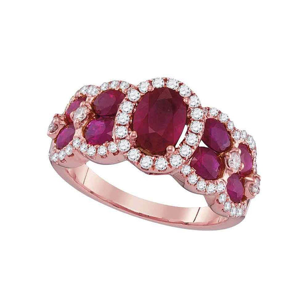 18kt Rose Gold Women's Oval Ruby Diamond Luxury Fashion Ring 3-1/2 Cttw-Gold & Diamond Rings-JadeMoghul Inc.