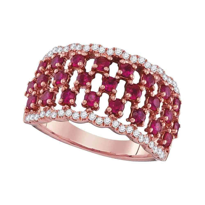 18kt Rose Gold Womens Round Ruby Diamond Fashion Band Ring 1-1-2 Cttw-Gold & Diamond Fashion Rings-JadeMoghul Inc.