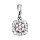 18kt Two-tone Rose Gold Women's Round Diamond Flower Cluster Pendant 1-6 Cttw - FREE Shipping (US/CAN)-Gold & Diamond Pendants & Necklaces-JadeMoghul Inc.