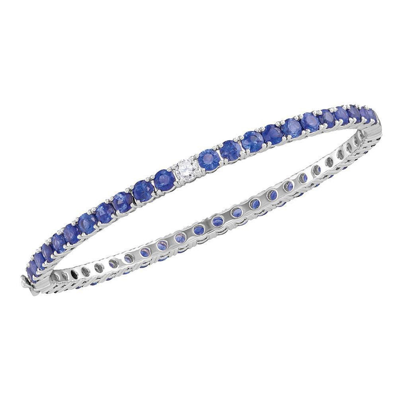 18kt White Gold Women's Blue Sapphire Bangle Bracelet 9.00 Cttw-Gold & Diamond Bracelets-JadeMoghul Inc.