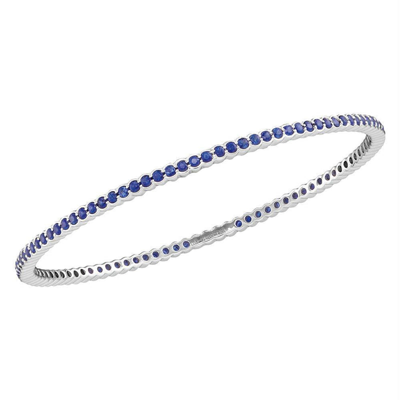 18kt White Gold Women's Blue Sapphire Bangle Bracelet-Gold & Diamond Bracelets-JadeMoghul Inc.