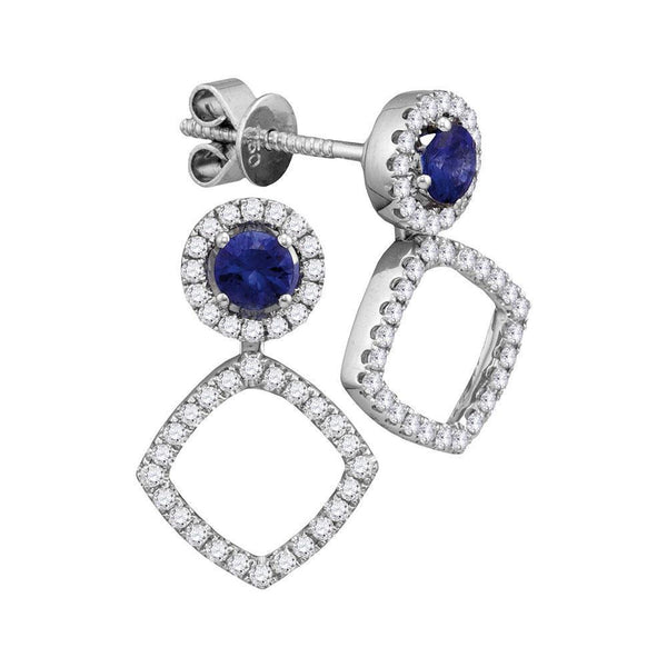 18kt White Gold Women's Blue Sapphire Convertible Dangle Jacket Earrings 7/8 Cttw-Gold & Diamond Earrings-JadeMoghul Inc.
