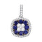 18kt White Gold Women's Blue Sapphire Diamond Cluster Pendant 1.00 Cttw-Gold & Diamond Pendants & Necklaces-JadeMoghul Inc.