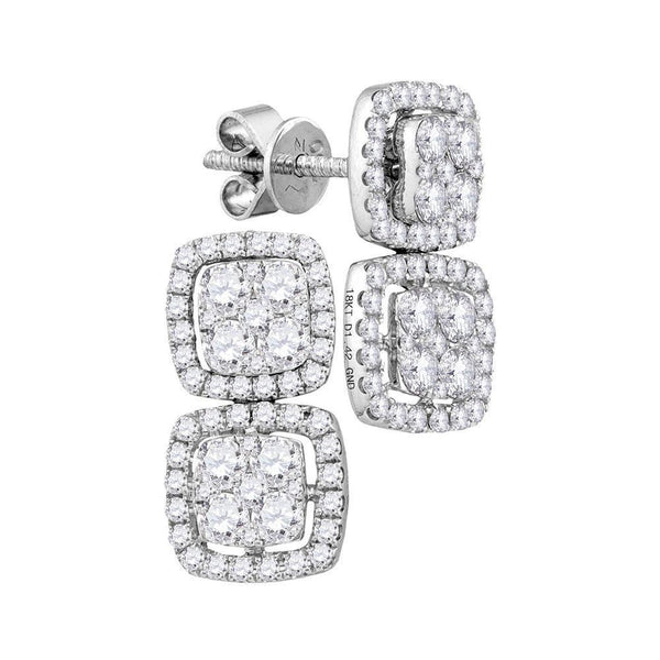 18kt White Gold Women's Diamond Convertible Dangle Jacket Earrings 1-3/8 Cttw-Gold & Diamond Earrings-JadeMoghul Inc.