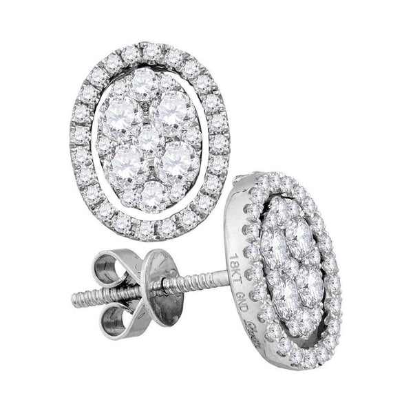 18kt White Gold Women's Diamond Convertible Oval Jacket Dangle Earrings 1.00 Cttw-Gold & Diamond Earrings-JadeMoghul Inc.