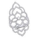 18kt White Gold Women's Diamond Flower Petals Knuckle Fashion Ring 3/4 Cttw-Gold & Diamond Rings-JadeMoghul Inc.