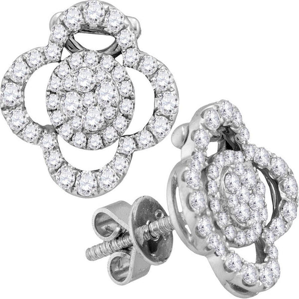 18kt White Gold Women's Diamond Quatrefoil Convertible Dangle Jacket Earrings 5/8 Cttw-Gold & Diamond Earrings-JadeMoghul Inc.