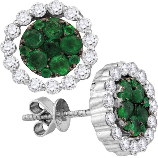 18kt White Gold Women's Emerald Diamond Convertible Dangle Jacket Earrings 1-7/8 Cttw-Gold & Diamond Earrings-JadeMoghul Inc.
