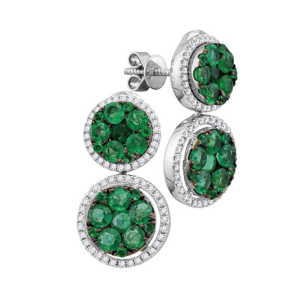 18kt White Gold Women's Emerald Diamond Convertible Dangle Jacket Earrings 1.00 Cttw-Gold & Diamond Earrings-JadeMoghul Inc.