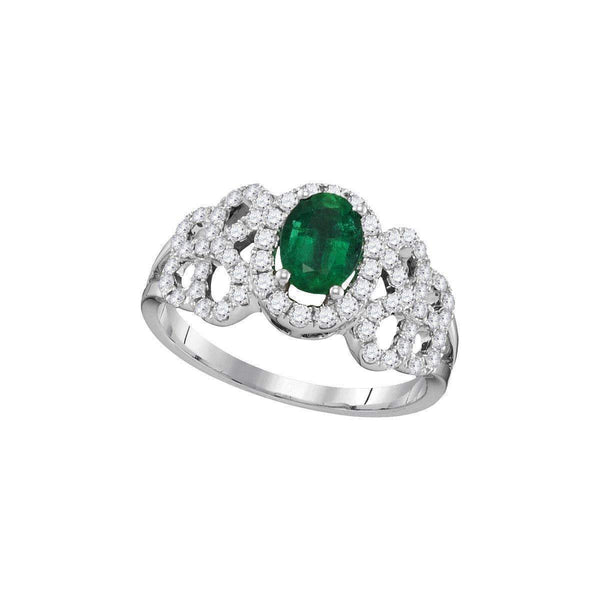 18kt White Gold Womens Oval Emerald Solitaire Diamond-accent Ring 1-1-8 Cttw-Gold & Diamond Fashion Rings-JadeMoghul Inc.