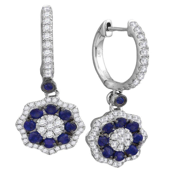 18kt White Gold Women's Round Blue Sapphire Dangle Earrings 1-1-4 Cttw - FREE Shipping (US/CAN)-Gold & Diamond Earrings-JadeMoghul Inc.