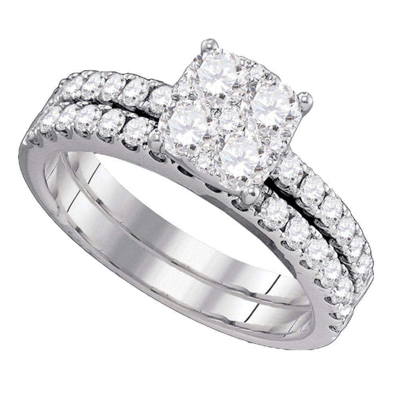 18kt White Gold Women's Round Diamond Bridal Wedding Engagement Ring Band Set 1-3/8 Cttw - FREE Shipping (US/CAN)-Gold & Diamond Wedding Ring Sets-6-JadeMoghul Inc.