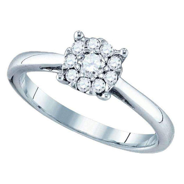 18kt White Gold Women's Round Diamond Cluster Bridal Wedding Engagement Ring 1/3 Cttw - FREE Shipping (US/CAN)-Wedding Jewelry-5-JadeMoghul Inc.