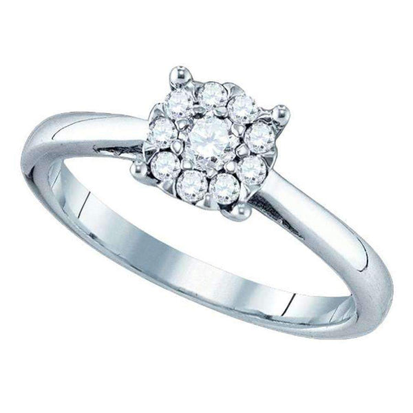18kt White Gold Women's Round Diamond Cluster Bridal Wedding Engagement Ring 3/4 Cttw - FREE Shipping (USA/CAN)-Gold & Diamond Engagement & Anniversary Rings-5-JadeMoghul Inc.