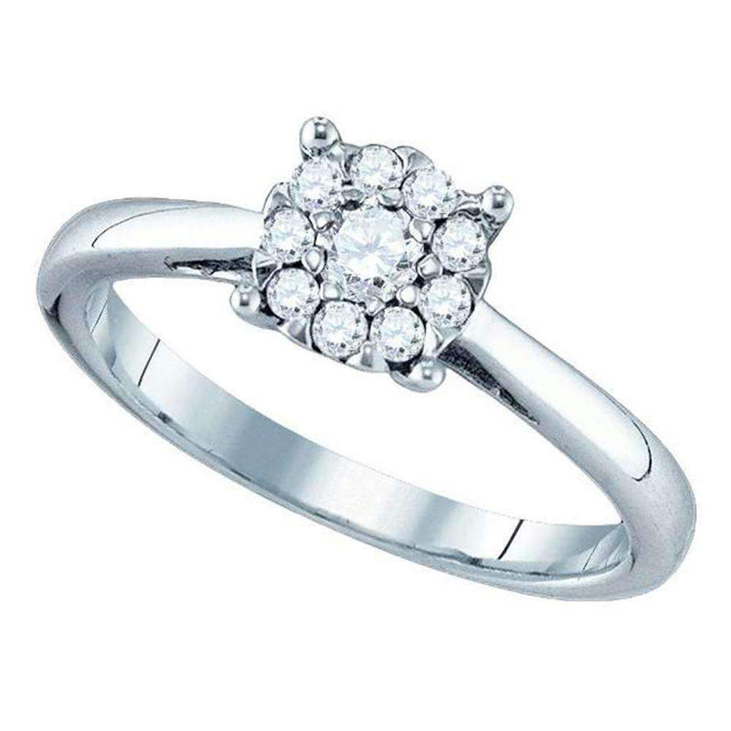 18kt White Gold Women's Round Diamond Cluster Bridal Wedding Engagement Ring 3/4 Cttw - FREE Shipping (USA/CAN)-Gold & Diamond Engagement & Anniversary Rings-5-JadeMoghul Inc.