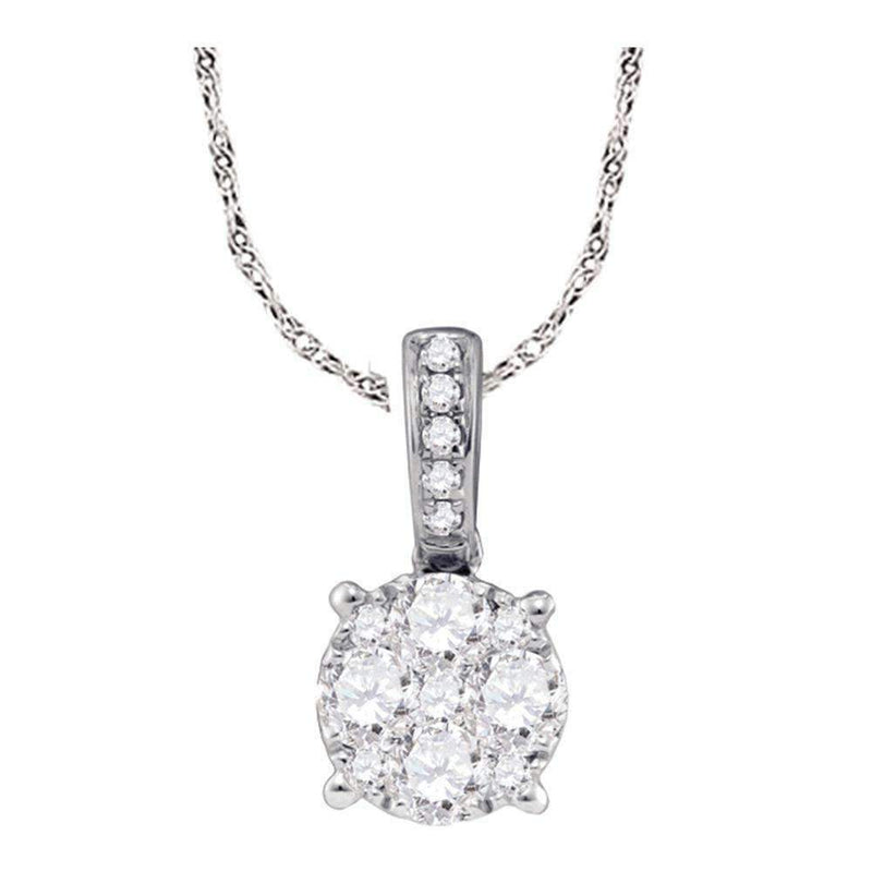 18kt White Gold Women's Round Diamond Cluster Pendant 1-2 Cttw - FREE Shipping (US/CAN)-Gold & Diamond Pendants & Necklaces-JadeMoghul Inc.