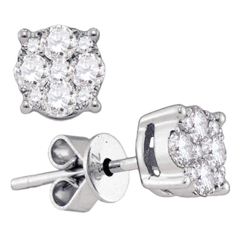 18kt White Gold Women's Round Diamond Cluster Stud Earrings 1-3-8 Cttw - FREE Shipping (USA/CAN)-Gold & Diamond Earrings-JadeMoghul Inc.