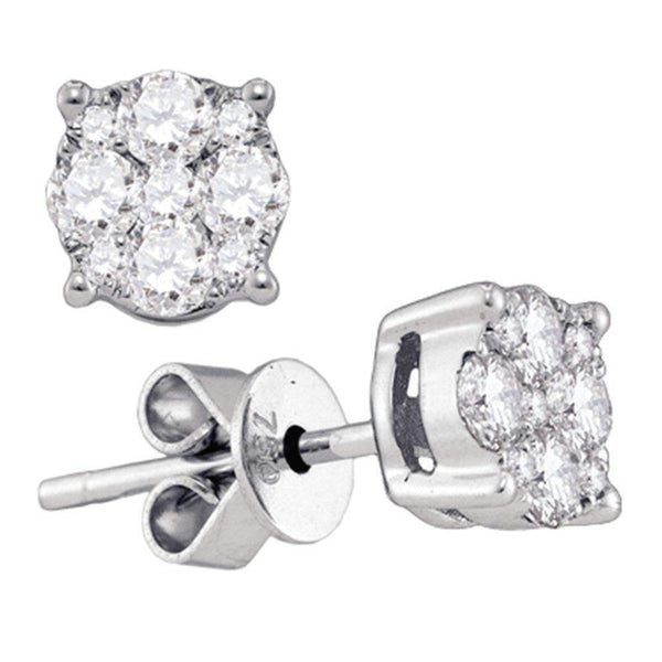 18kt White Gold Women's Round Diamond Cluster Stud Earrings 1-4 Cttw - FREE Shipping (USA/CAN)-Gold & Diamond Earrings-JadeMoghul Inc.