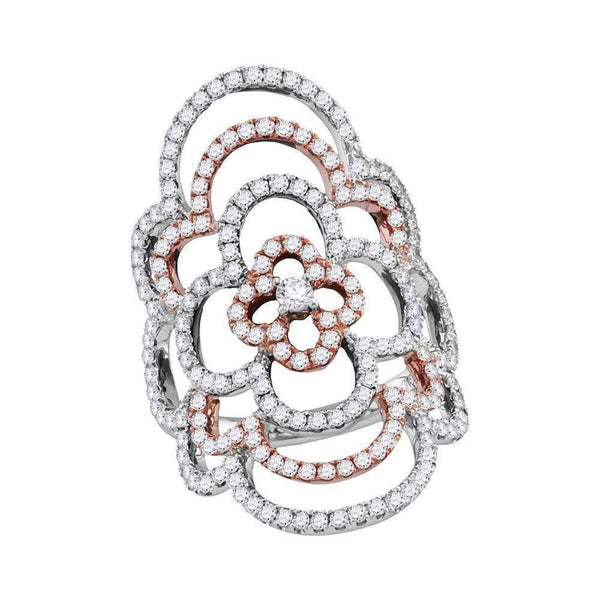 18kt White Gold Womens Round Diamond Rose-tone Knuckle Fashion Ring 1-1-2 Cttw-Gold & Diamond Fashion Rings-JadeMoghul Inc.