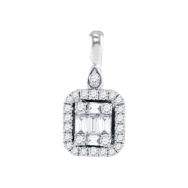 18kt White Gold Women's Round Diamond Square Pendant 1-6 Cttw - FREE Shipping (US/CAN)-Gold & Diamond Pendants & Necklaces-JadeMoghul Inc.