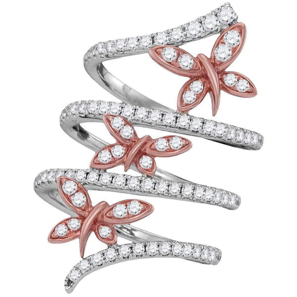 18kt White Gold Women's Round Diamond Triple Butterfly Bug Coil Ring 1-1/20 Cttw - FREE Shipping (US/CAN)-Rings And Bands-5-JadeMoghul Inc.