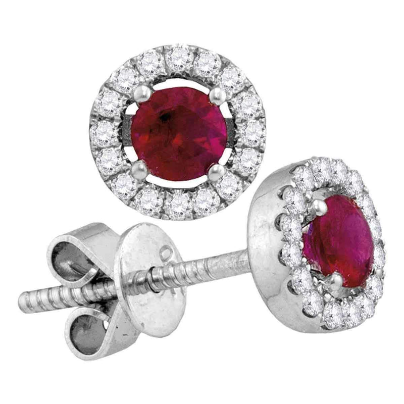 18kt White Gold Women's Round Ruby Square Frame Stud Earrings 7-8 Cttw - FREE Shipping (US/CAN)-Gold & Diamond Earrings-JadeMoghul Inc.