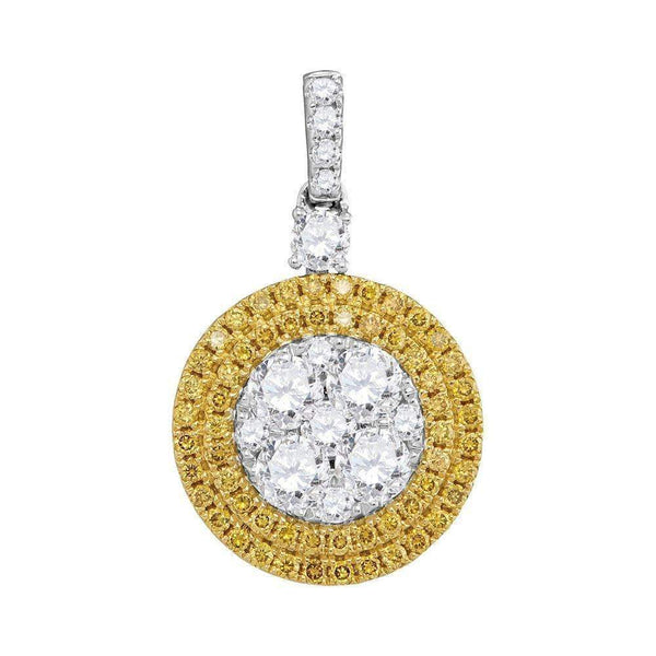 18kt White Gold Women's Round Yellow Diamond Circle Cluster Dangle Pendant 1-3-4 Cttw - FREE Shipping (US/CAN)-Gold & Diamond Pendants & Necklaces-JadeMoghul Inc.