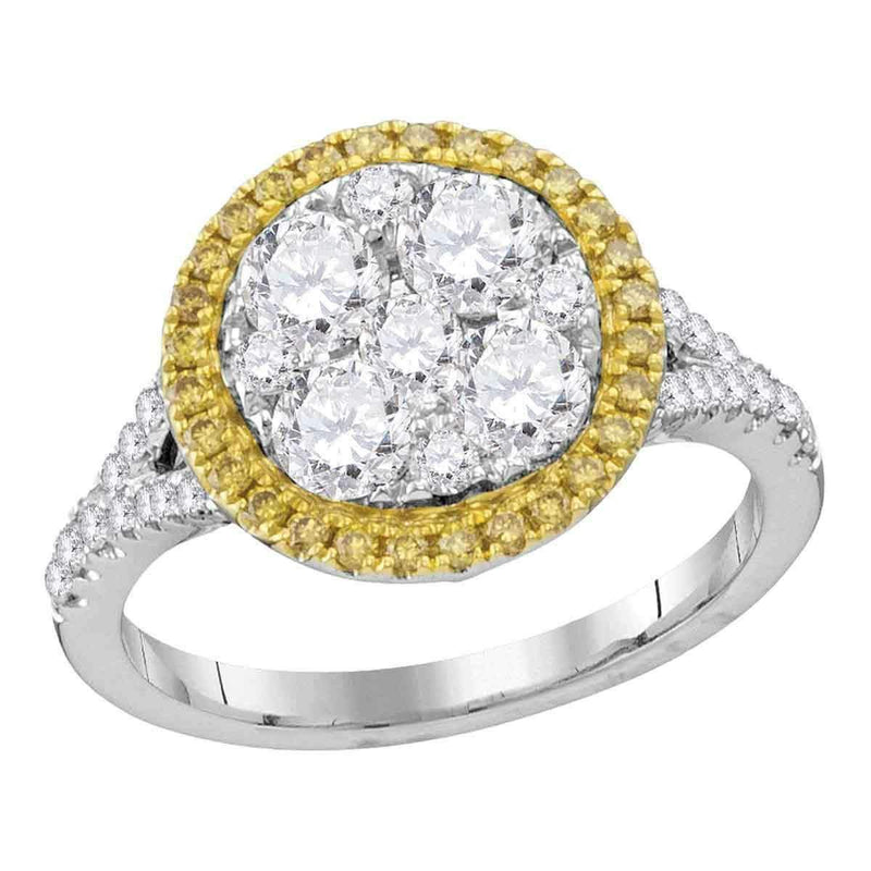 18kt White Gold Women's Round Yellow Diamond Cluster Bridal Wedding Engagement Ring 1-5-8 Cttw - FREE Shipping (USA/CAN)-Gold & Diamond Engagement & Anniversary Rings-JadeMoghul Inc.