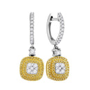 18kt White Gold Women's Round Yellow Diamond Square Cluster Dangle Earrings 3-4 Cttw - FREE Shipping (USA/CAN)-Gold & Diamond Earrings-JadeMoghul Inc.