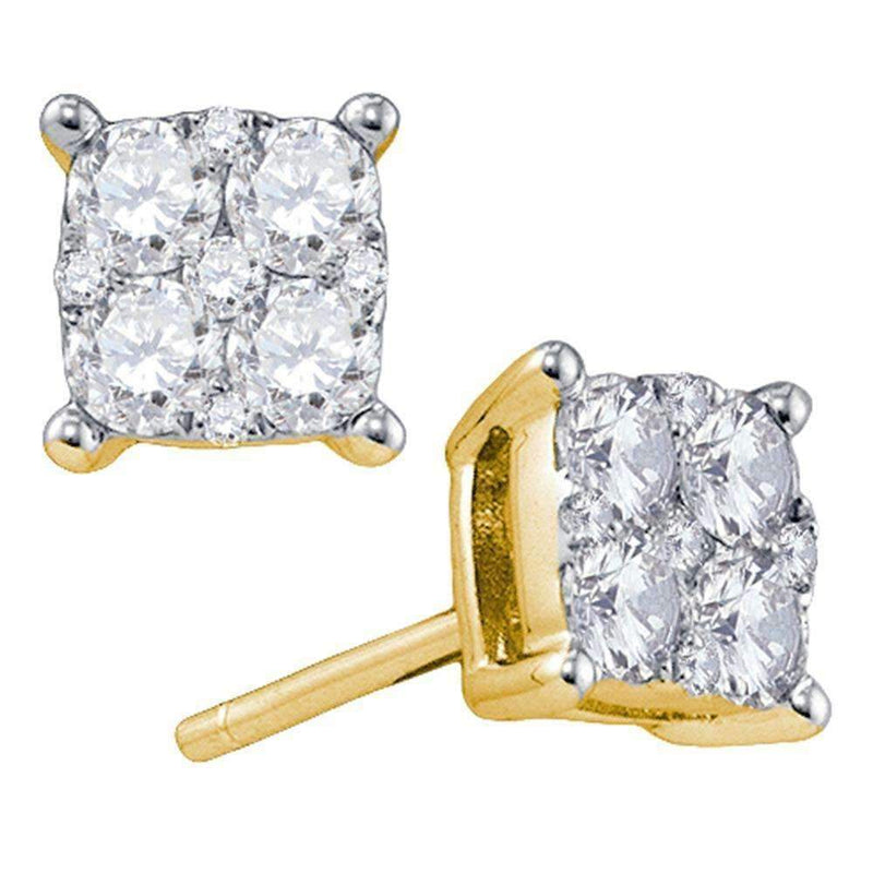 18kt Yellow Gold Women's Round Diamond Cluster Screwback Earrings 5-8 Cttw - FREE Shipping (USA/CAN)-Gold & Diamond Earrings-JadeMoghul Inc.