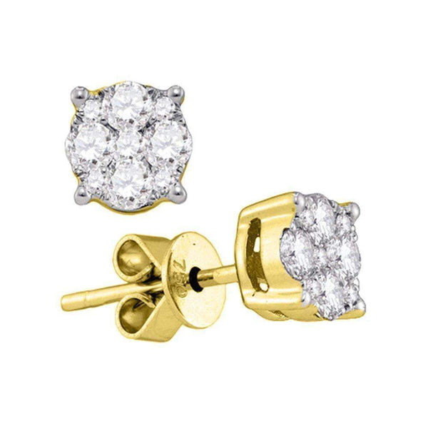18kt Yellow Gold Women's Round Diamond Cluster Stud Earrings 7-8 Cttw - FREE Shipping (US/CAN)-Gold & Diamond Earrings-JadeMoghul Inc.