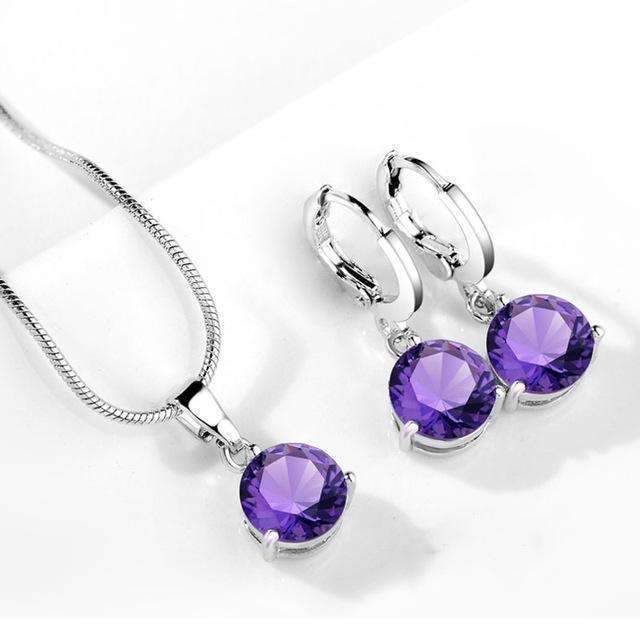 19 Colors Promotion New Silver Color Necklace Stud Earring Jewelry Set for Brides Bridal Bridesmaid Wedding Jewelry Sets JS0003-5-JadeMoghul Inc.