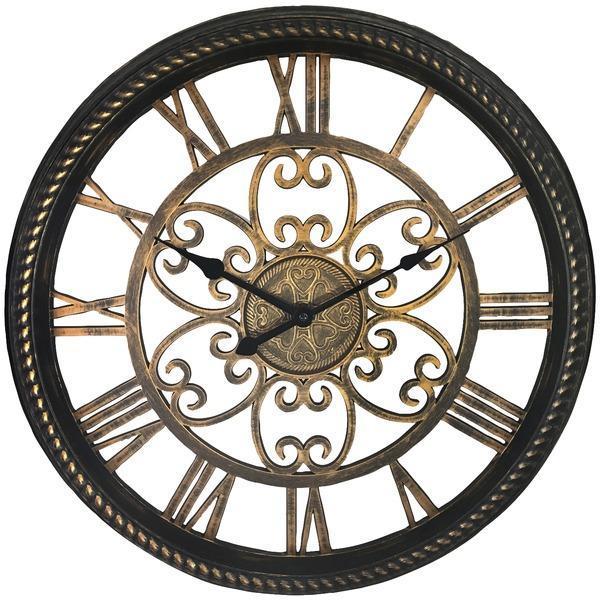 19.5" Wall Clock with Antique Black & Gold Finish-Household Equipment & Accessories-JadeMoghul Inc.