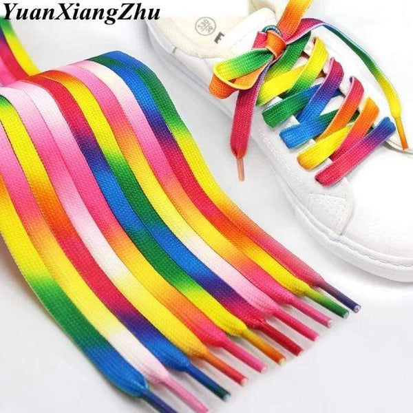 1Pair Colorful Laces Rainbow Gradient Print Flat Canvas Shoe Lace Shoes Casual Chromatic Colour Shoelaces 80CM/100CM/120CM BC-1 JadeMoghul Inc. 