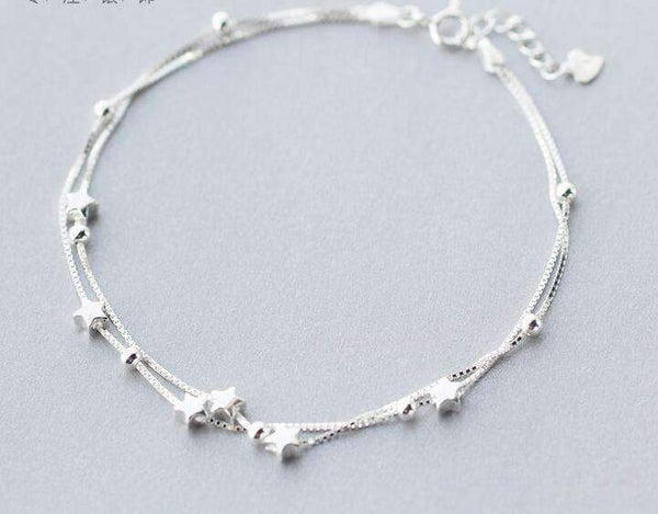 1pc 925 Sterling silver jewelry 2layers multi-Rows lUCKY Beads & Star Anklet bracelet Long LS275--JadeMoghul Inc.
