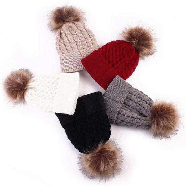 1PC Cute Winter Mom Women Baby Kids Girl Boy Newborn Crochet Knitted Hats Skull Caps Wool Fur Ball Pompom Beanies Hat-Black for Baby-JadeMoghul Inc.
