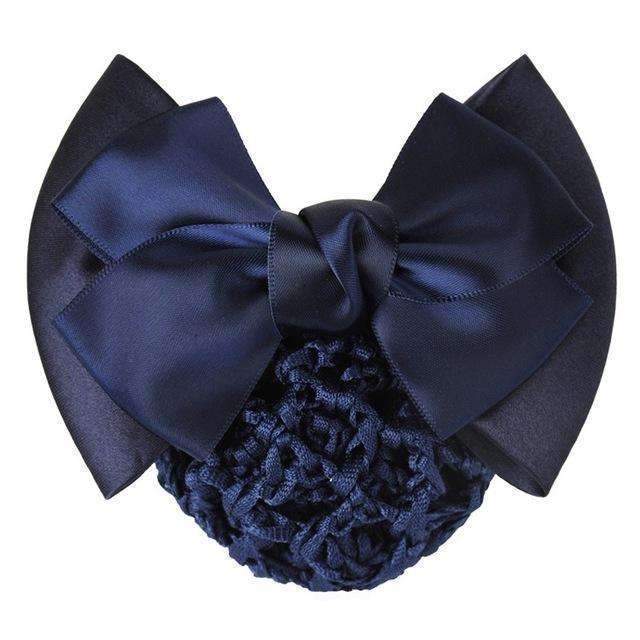 1Pc New Stylish Solid Color Satin Bow Barrette Lady Hair Clip Cover Bowknot Bun Snood Women Hair Accessories-Blue-JadeMoghul Inc.