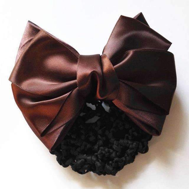 1Pc New Stylish Solid Color Satin Bow Barrette Lady Hair Clip Cover Bowknot Bun Snood Women Hair Accessories-Coffee-JadeMoghul Inc.