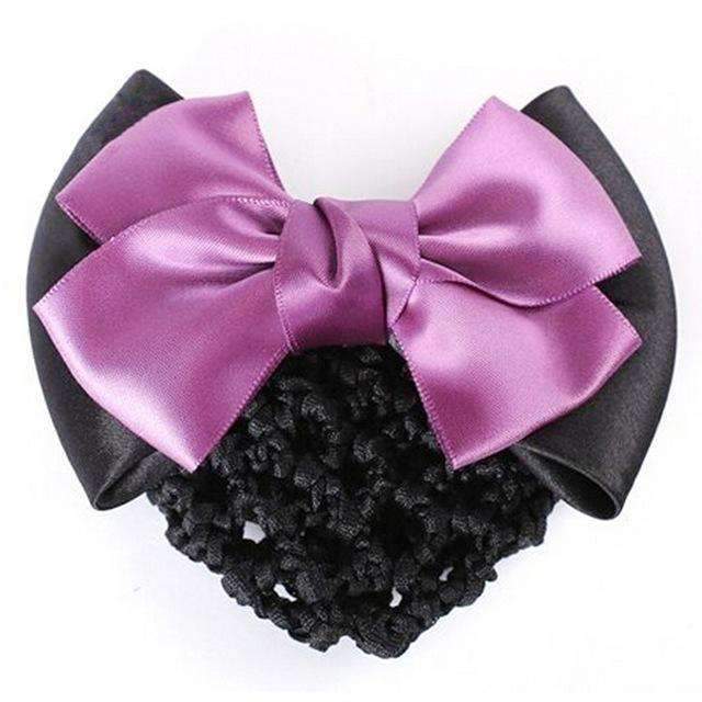 1Pc New Stylish Solid Color Satin Bow Barrette Lady Hair Clip Cover Bowknot Bun Snood Women Hair Accessories-Purple-JadeMoghul Inc.